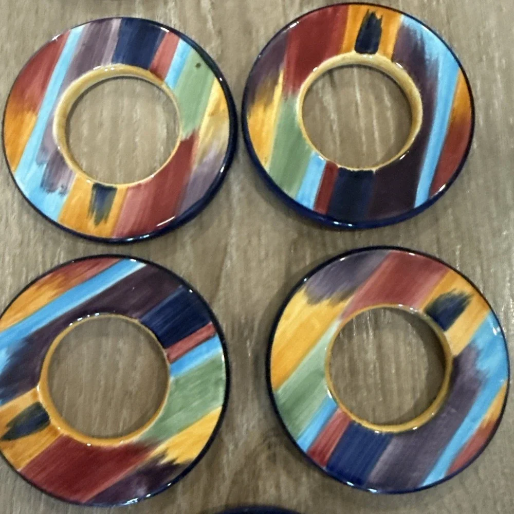 11 pcs Tabletops Unlimited Madrid Napkin Rings Ceramic Multicolor Discontinued